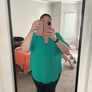 Torrid Green Relaxed Pleated Short Sleeve Blouse